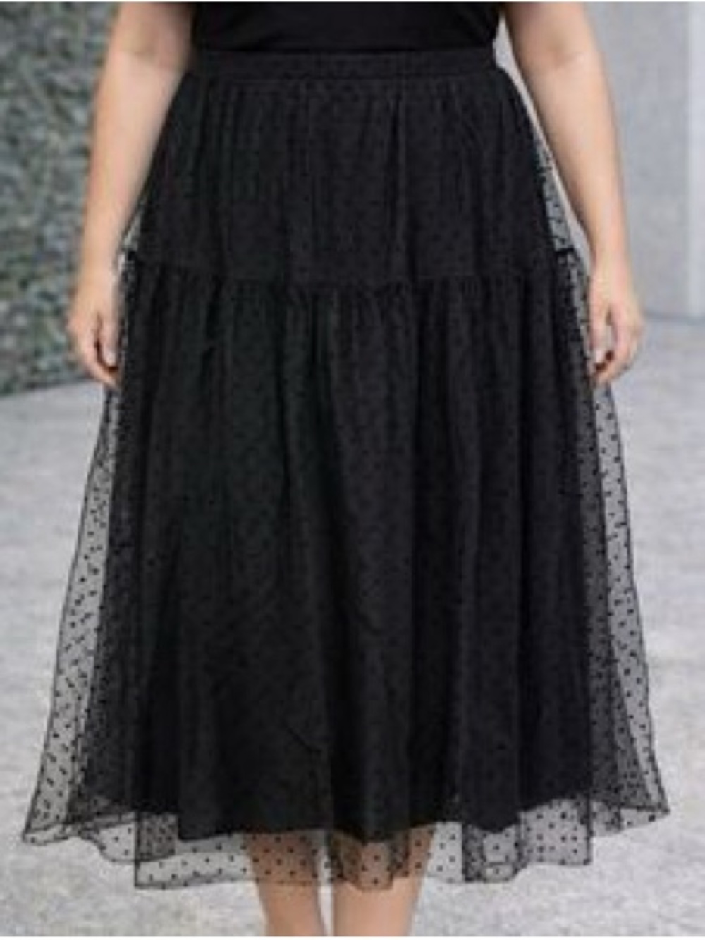 H&M Black Dotted Tulle Midi Skirt